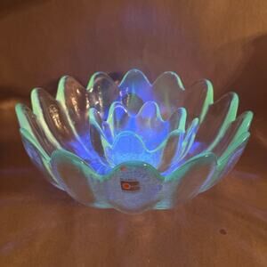 Vintage Blenko Clear Lotus Bowl Chip & Dip Set